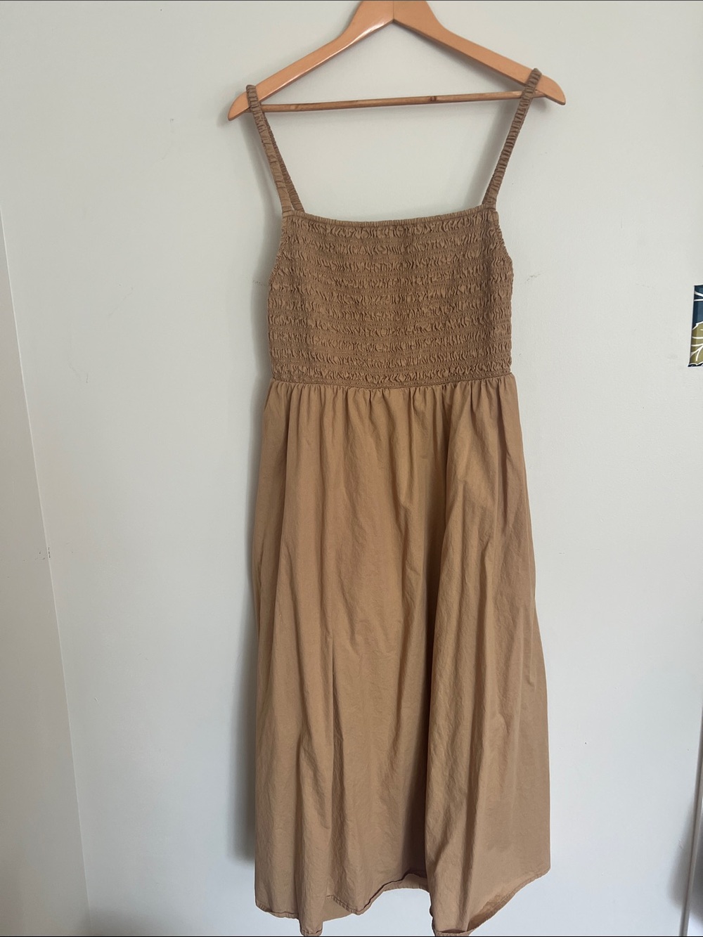 Old Navy Camel Open Back Smocked Midi Sundress